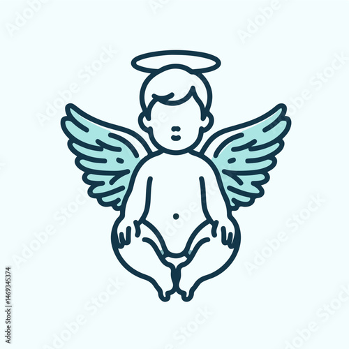 Heavenly Cherub: A serene, illustrated depiction of a cherubic figure, complete with halo and angelic wings, embodying purity and innocence. A visual representation of faith, hope.