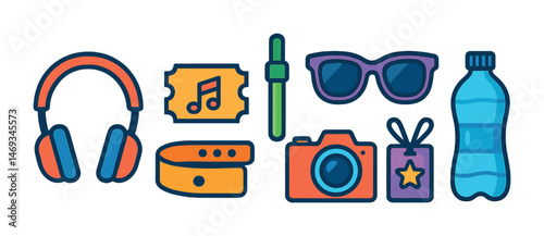 Leisure activities outline icons set – flat, travel, recreation symbols
