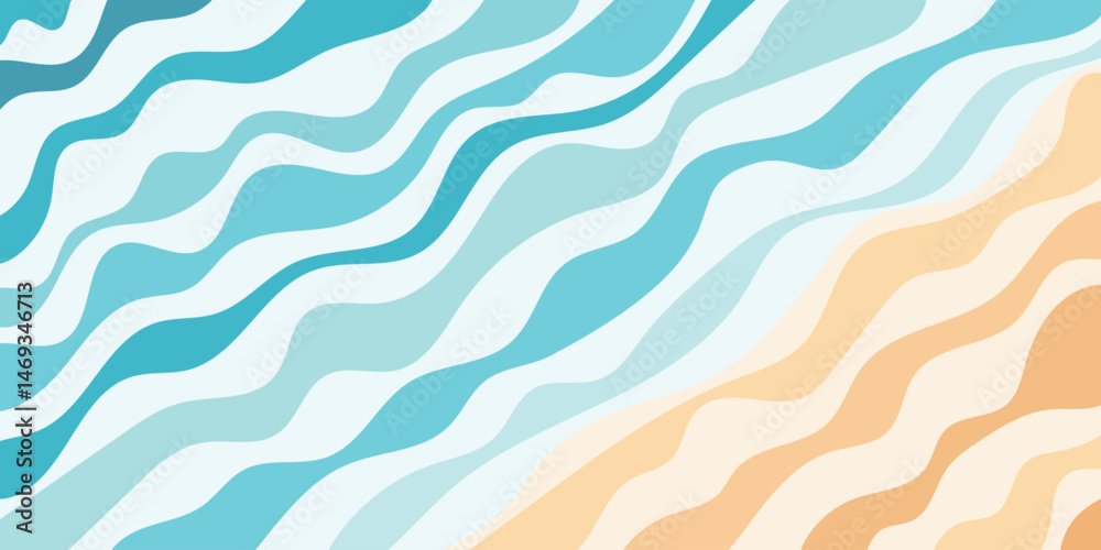 Surf line from above, seashore, sandy shore, stylized cartoon Surf line from above, seashore, sandy shore, stylized cartoon