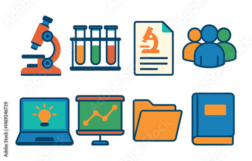 Science and education icons set – flat, filled, lab and learning symbols