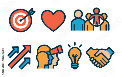 Business and marketing icons set – flat, creative, professional symbols