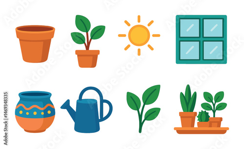 Gardening and plant care icons set – flat, filled, nature and landscaping symbols