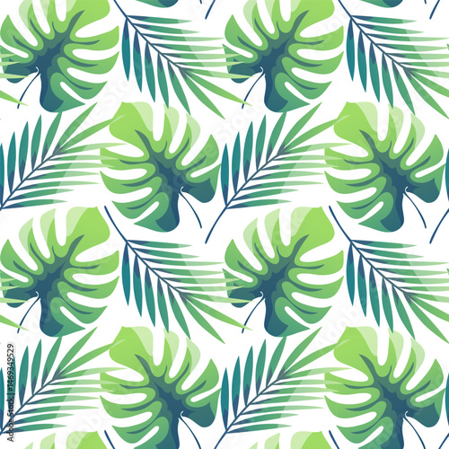 tropical leaves pattern with green leaves monstera, seamless vector
