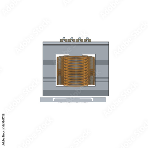 Iron core transformer vector. Ideal for electrical engineering diagrams, power distribution illustrations, circuit design, educational, training, research, presentation, and demonstration materials.