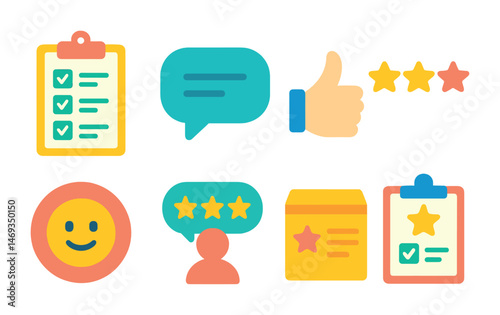 Feedback and rating icons set – flat, filled, review and testimonial symbols
