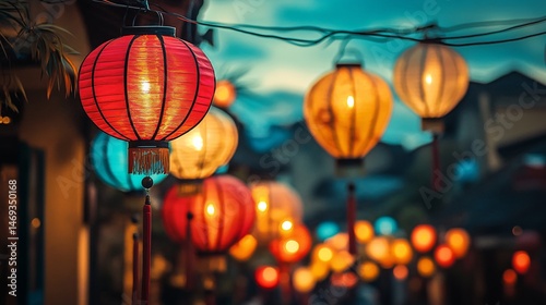 vintage lanterns during twilight background