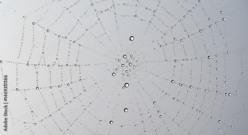 Obraz premium 朝露輝く繊細な蜘蛛の巣 神秘的自然美. AI Generated