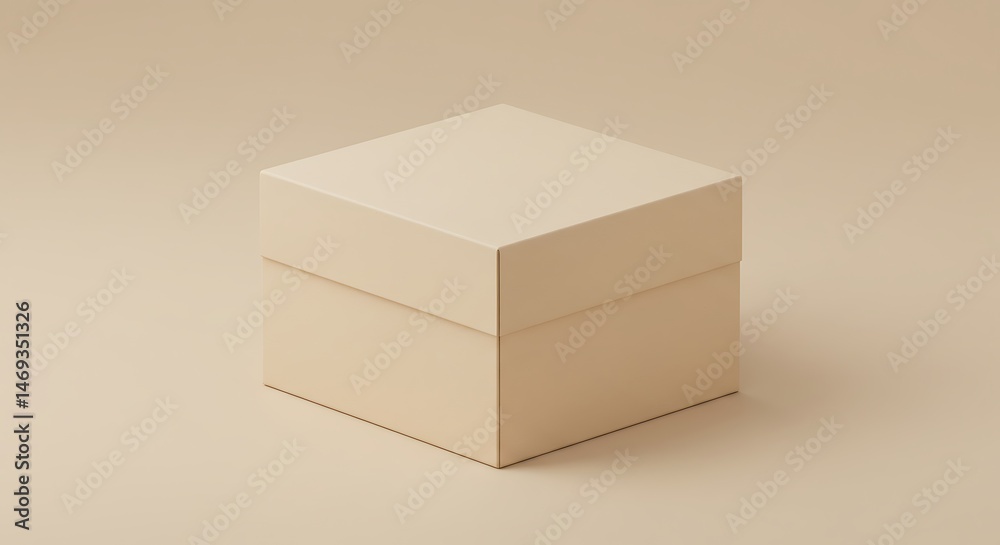 Obraz premium Elegant Beige Square Gift Box Mockup on Neutral Background. Perfect for product presentation or packaging design.
