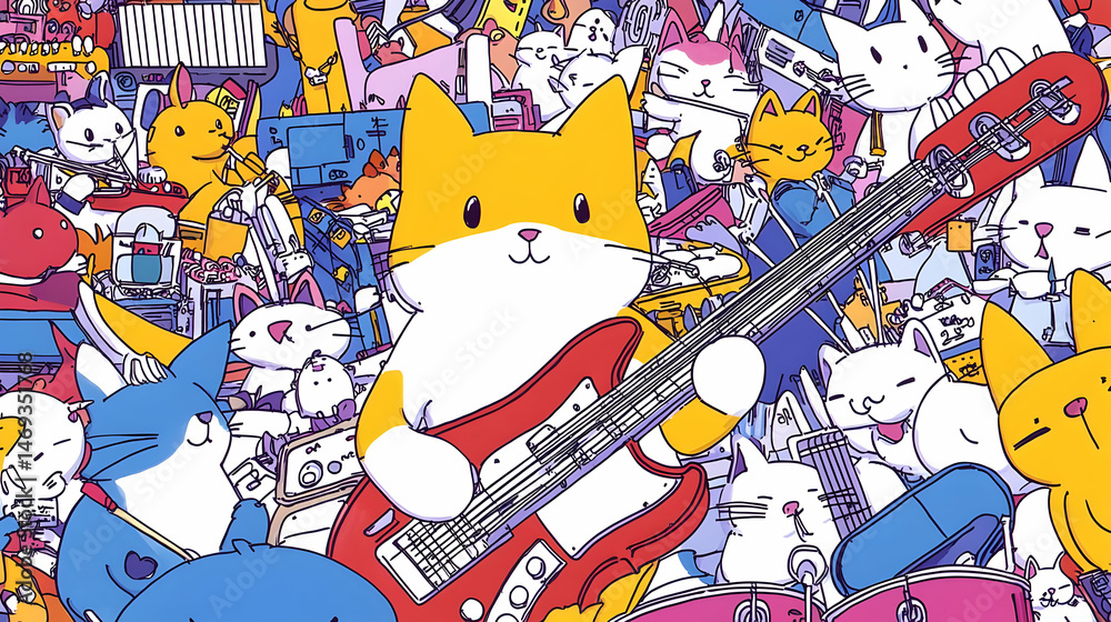 Obraz premium Many Colorful Pixel Art Cats