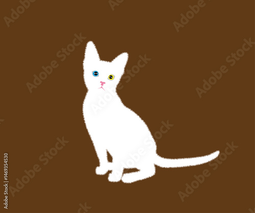 Cute white kitten. Vector illustration.