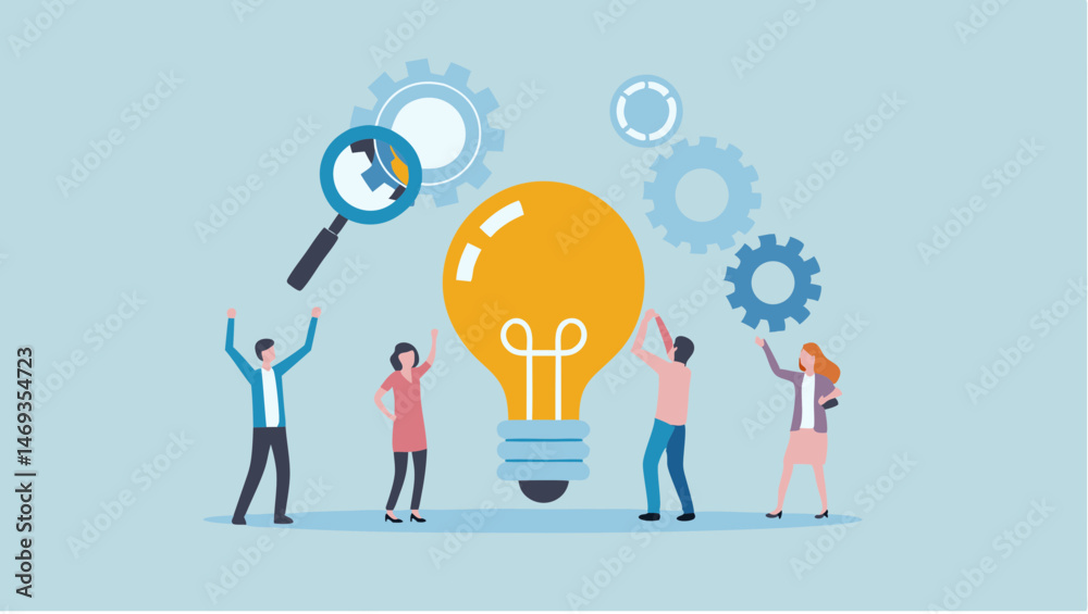 Team brainstorming innovative ideas bright lightbulb concept collaborative project problem solving Team brainstorming innovative ideas bright lightbulb concept collaborative project problem solving