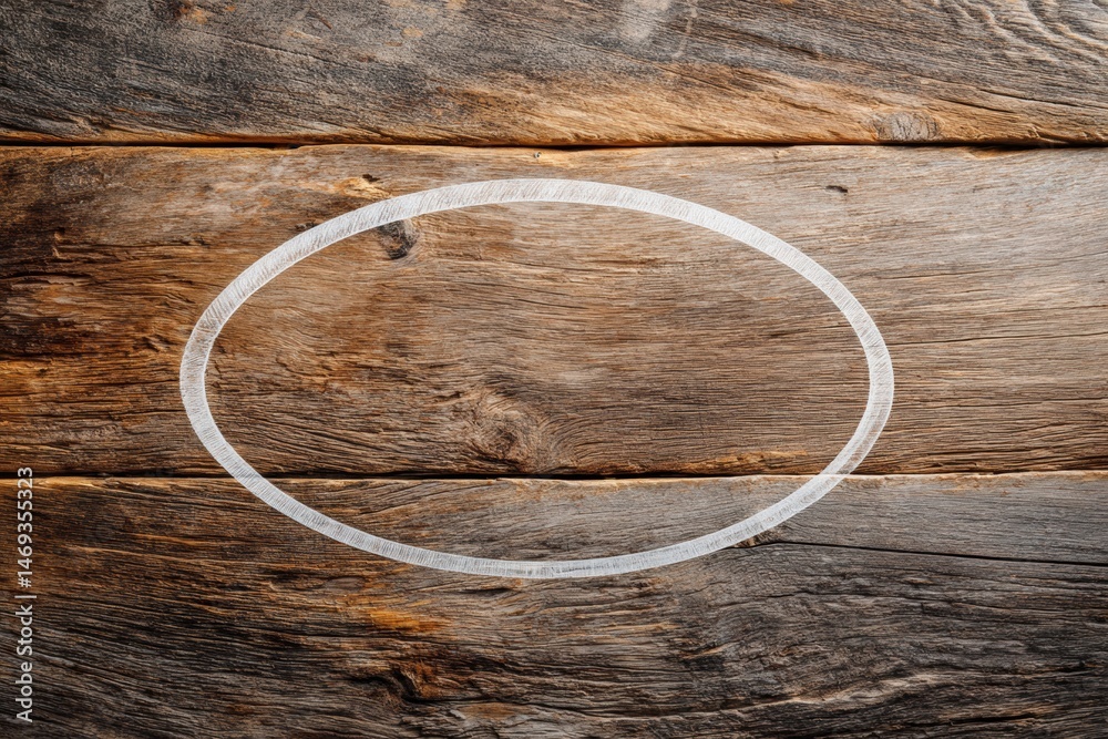 Chalk Outline of an Egg Shape on Rustic Wood Surface in a Cozy Farm-Style Setting Generative AI