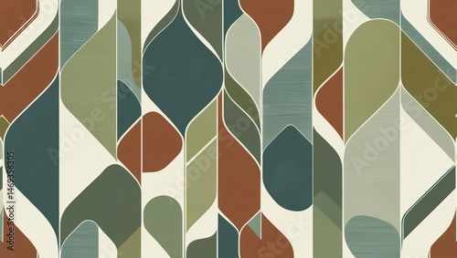 seamless geometric pattern with abstract shapes and lines, mid-century modern style