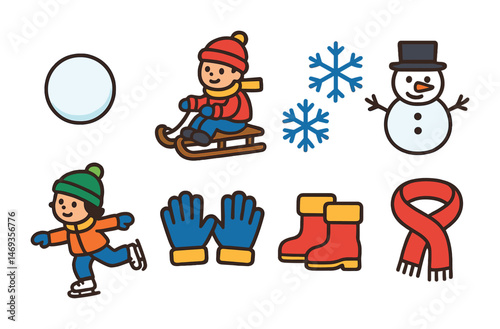Winter activities icons set – flat, outline, snow sports and holiday symbols
