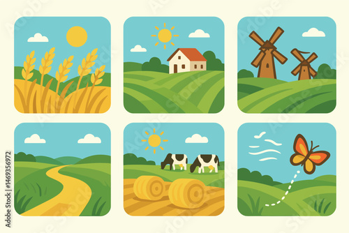 Agriculture and farming icons set – flat, filled, rural and harvest symbols