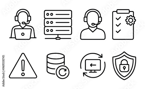 Customer support line icons set – flat, customer service, technical support visuals