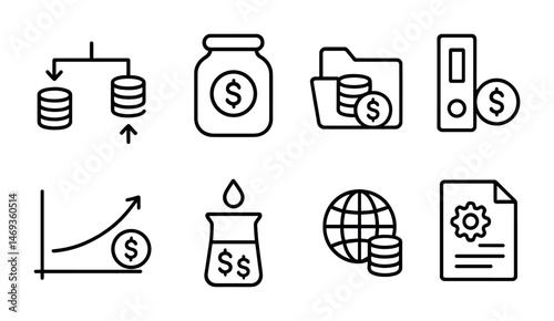 Finance and business line icons set – outline, linear, economy and banking symbols