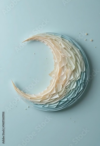 Crescent Moon Art Made of Layered Paper with Stars on Blue Background Creates a Dreamy and Celestial Ambiance Representing Nighttime Magic and Serenity
