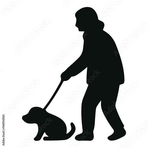 People with dog walking silhouette