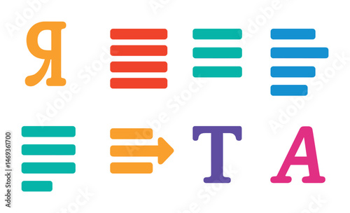 Colorful text alignment and typography icons for design projects