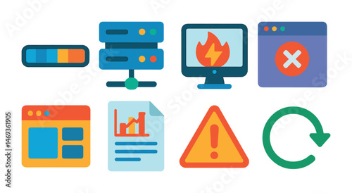 Web and data management icons set – flat, solid, tech and update symbols