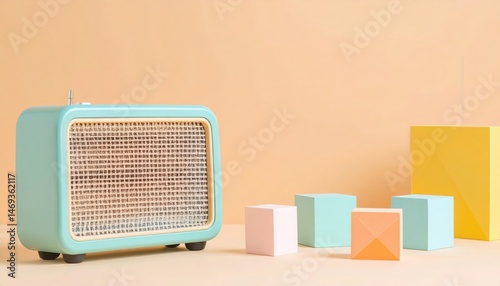 Vintage style radio display modern interior product photography soft color palette close-up retro aesthetic photo
