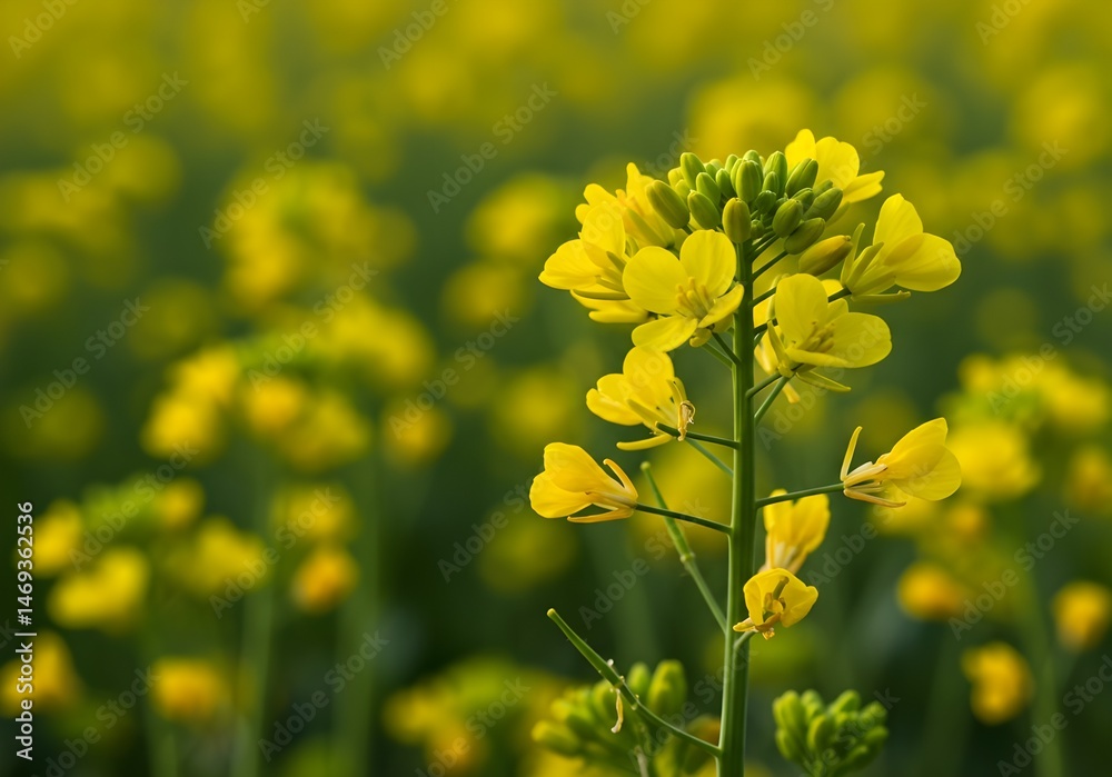Fototapeta premium Flowering Plant with Yellow Petals in Field, Closeup View