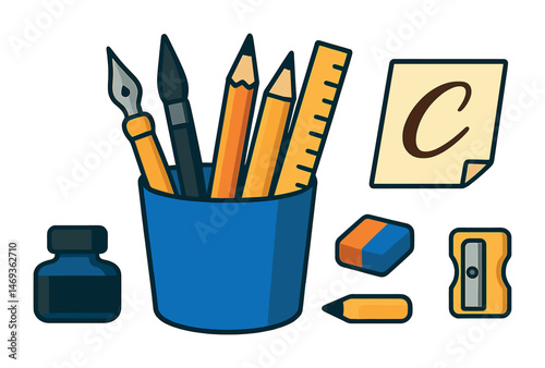 Art and design flat icons set – creative, outline, drawing tools collection