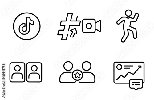 Social media outline icons set – network, digital, communication symbols
