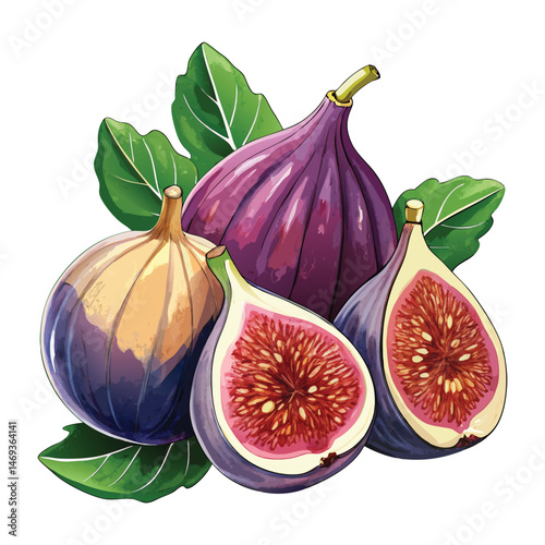 Watercolor realistic Fig fruits on white background