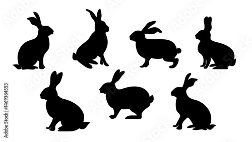 set of rabbits silhouette vector on tranparent background