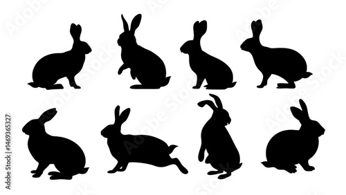 set of rabbits silhouette vector on tranparent background