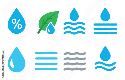 Water conservation flat icons set – sustainability, environment, eco-friendly symbols