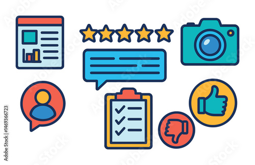 Review and feedback icons set – outline, linear, evaluation and rating symbols