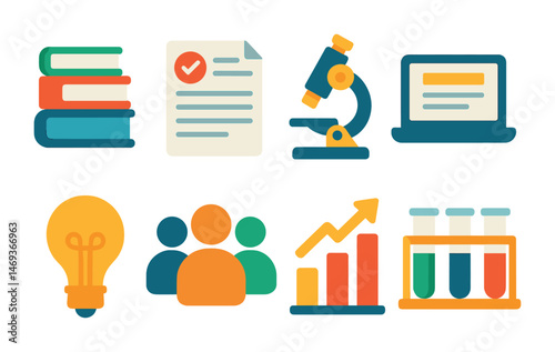 Educational and science icons set – flat, learning, classroom and academic symbols