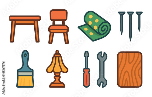 Home improvement outline icons set – flat, repair, diy essentials design