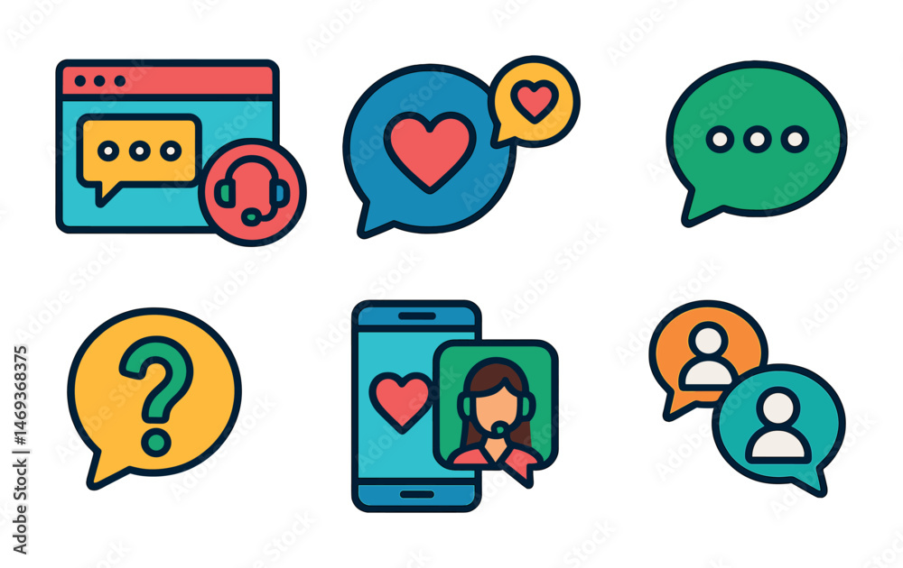 Customer support icons set – outline, chat, communication symbols Customer support icons set – outline, chat, communication symbols