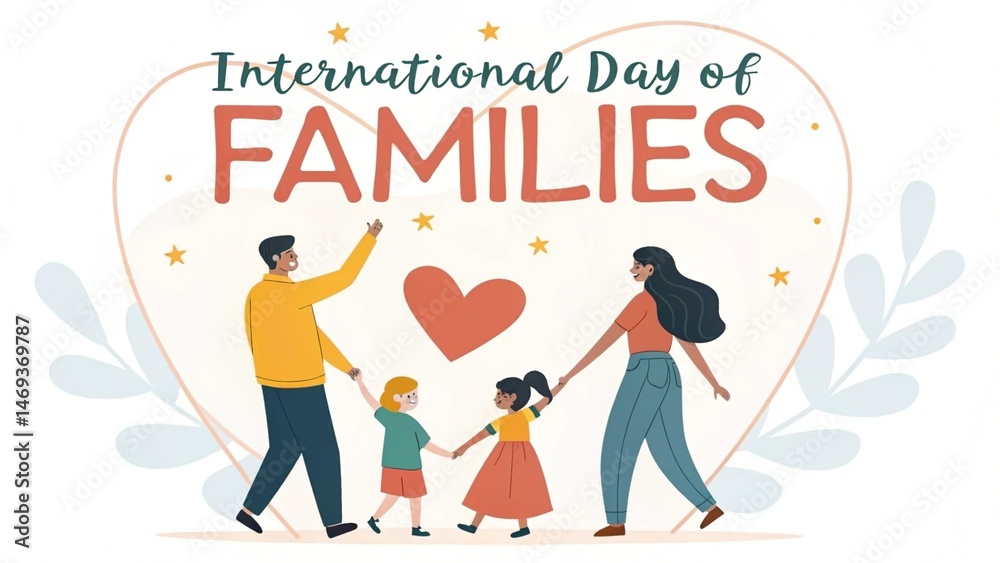 Joyful and Colorful Digital Illustration of a Warm Family Celebration for International Day of Families Featuring Loving Parents and Children Surrounded by a Whimsical Floral Wreath Frame in a Vibrant Joyful and Colorful Digital Illustration of a Warm Family Celebration for International Day of Families Featuring Loving Parents and Children Surrounded by a Whimsical Floral Wreath Frame in a Vibrant
