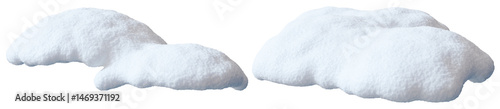 A realistic snow cap heap is displayed against transparent background. Front view.