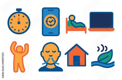 Health and wellness flat icons set – fitness, meditation, healthy lifestyle symbols