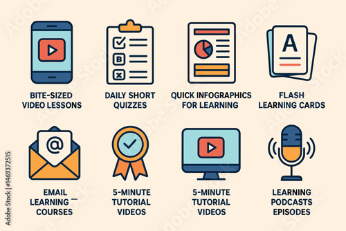 E-learning and education outline icons set – linear, course, tutorial graphics