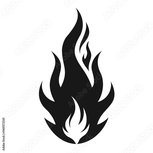 Black fire flames silhouette icon vector on transparent background
