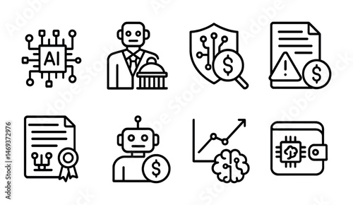 Artificial intelligence line icons set – tech, digital, ai and machine learning symbols