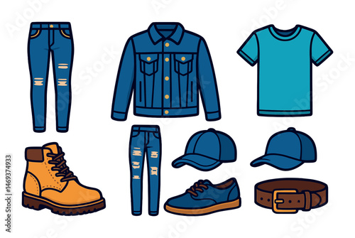 Clothing and apparel icons set – outline, fashion, casual wear design symbols