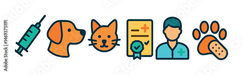 Veterinary and pet care outline icons set – linear, silhouette, animal health symbols