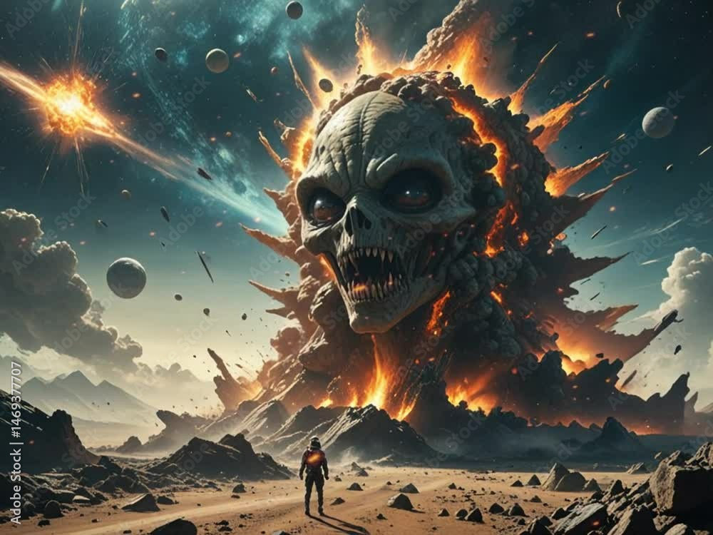 Sur une planète éloignée, un astronaute découvre une masse de fumée qui se transforme en visage alien, de la pure science-fiction. 