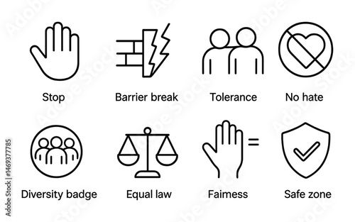 Social justice line icons set – equality, tolerance and rights symbols