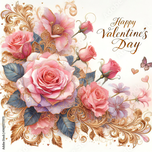 Watercolor. Beautiful and feminine Valentine's day card with message 