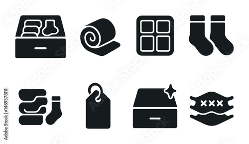 Household items solid icons set – filled, everyday, home essentials symbols