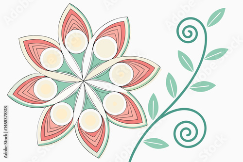 3 Colorful paper flower, origami art, layered petals, pastel colors, geometric design, spiral arrangement, 3D paper craft, quilling technique, abstract floral pattern, radial symmetry, delicate textur